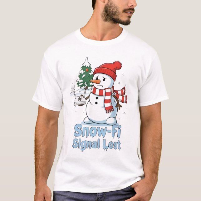 Rolig Snö-Fi Signal Förlorad Snöman Jul T Shirt (Framsida)