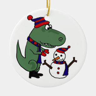 Rolig snögubbe för T-Rex Dinosaurbyggnad Julgransprydnad Keramik