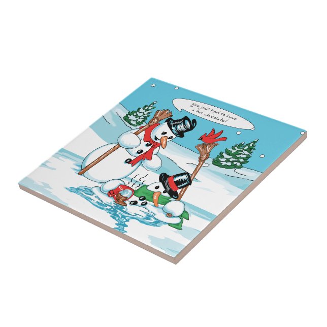 Rolig snögubbe med den varma chokladtecknaden kakelplatta (Sidan)