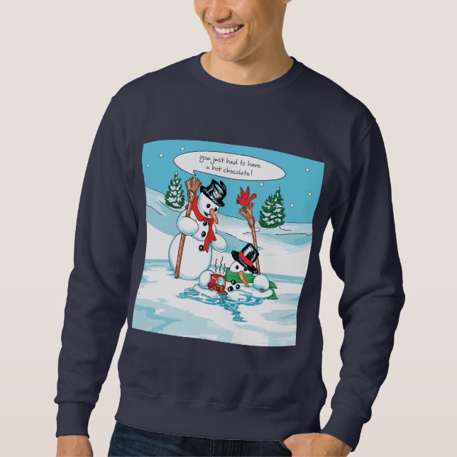 Rolig snögubbe med den varma chokladtecknaden långärmad tröja (Framsida)