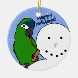 Rolig snögubbeHahns prydnad för Macaw Julgransprydnad Keramik