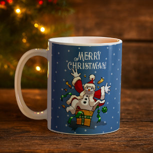 Rolig Snöman God Jul Överraskning Tecknad Film Kaffemugg