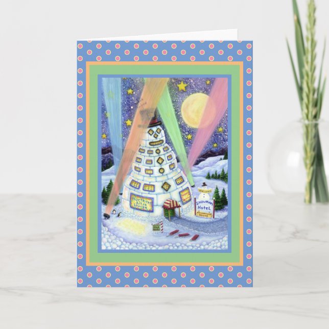 ROlig SNÖMAN HOTELL, NORRLYS PINGVIN Blank Helgkort (Framsida)