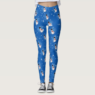 Rolig Snöman i svart hatt och röd halsduk på BLÅ Leggings
