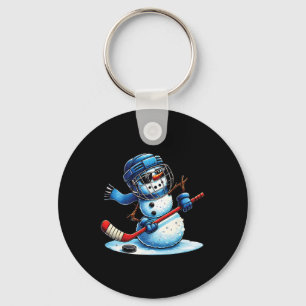 Rolig Snöman som Spelar Ishockey Älskare Pojkar Fl Nyckelring