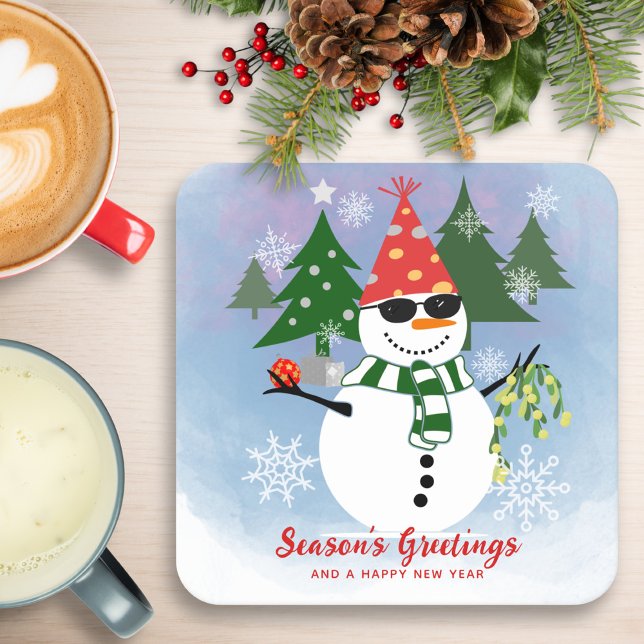 Rolig Snömannen Julfest Coaster Underlägg Papper Kvadrat (Skapare uppladdad)