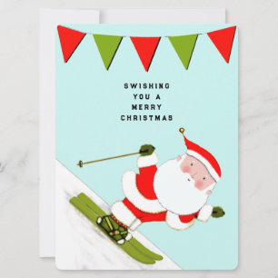 Rolig snöskidåkning jul julkort