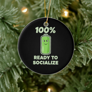 Rolig socialt batteri 100% Fullt -Redo att umgås Julgransprydnad Keramik
