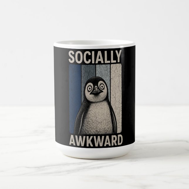 Rolig socialt klumpig pingvin retro humor  kaffemugg (Center)