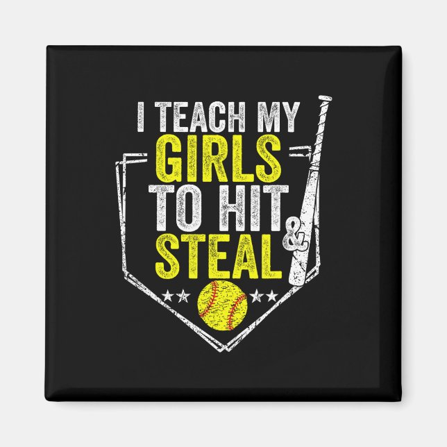 Rolig Softball-Mamma Jag Lär Mina Flickor Att Slå  Magnet (Framsidan)