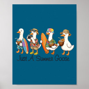 Rolig sommar gås strand anka surf semester söt poster