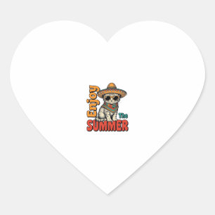 Rolig sommar katt sombrero vintage gravyr design hjärtformat klistermärke