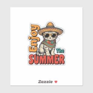 Rolig sommar katt sombrero vintage gravyr design klistermärken