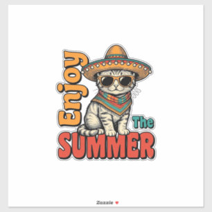 Rolig sommar katt sombrero vintage gravyr design klistermärken