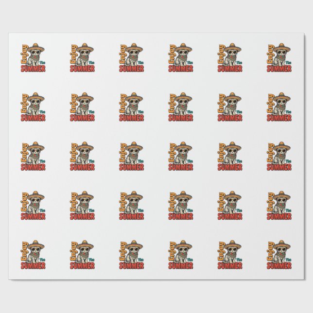 Rolig sommar katt sombrero vintage gravyr design presentpapper (Platt)