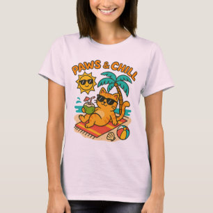Rolig sommar-katt t-shirt – "Paws & Chill"