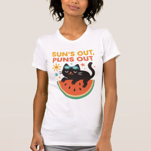 Rolig sommar katt T-shirt – "Sol ute, skämt ute"