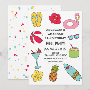 Rolig sommar poolparty födelsedagsfest  inbjudningar