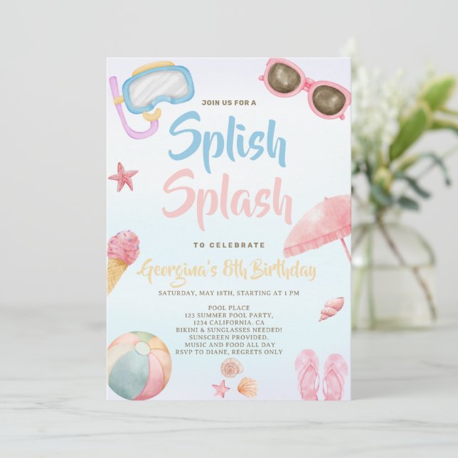 Rolig sommar Splish Splash Flick födelsedag Inbjudningar (Stående Fram)