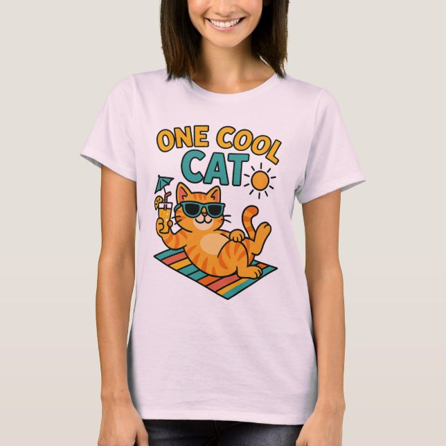 Rolig sommar T-shirt för kattälskare  (Framsida)