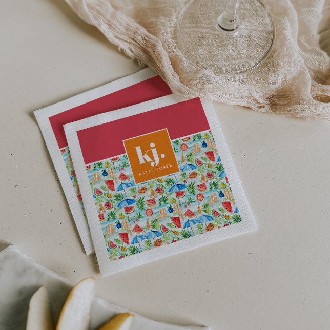 Rolig sommarstilig monogram pappersservett (Skapare uppladdad)