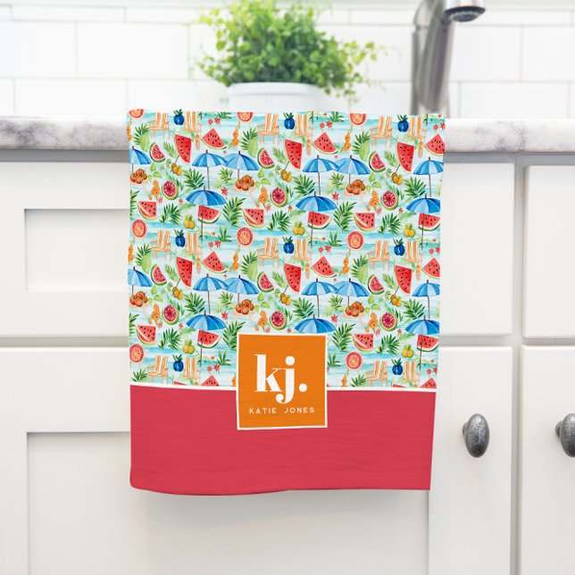 Rolig sommarstilig monogramköksduk kökshandduk (Skapare uppladdad)