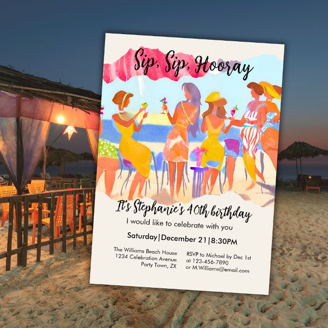 Rolig sommarstrandcocktail Kvinnors 40-årsdag Inbjudningar (Skapare uppladdad)