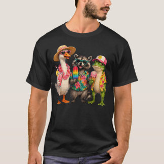 Rolig sommartröja med gås, tvättbjörn och groda t shirt