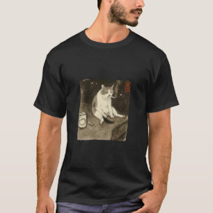 Rolig Sorgsen Katt Rökande Meme Sumi-e Japansk Kon T Shirt