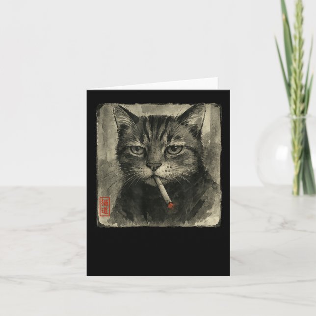 Rolig Sorgsen Katt som Röker Cigaret Mem Lovers Su Kort (Framsida)