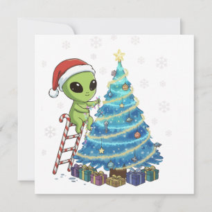 Rolig Söt Alien Tomte Dekorerar Rymd Jul Julkort