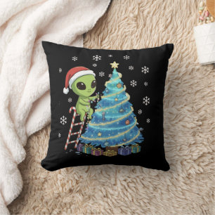 Rolig Söt Alien Tomte Dekorerar Rymd Jul Kudde