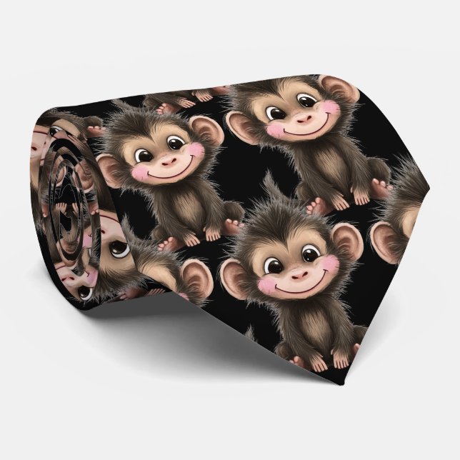Rolig söt apa Kawaii halsduk Slips (Rullad)