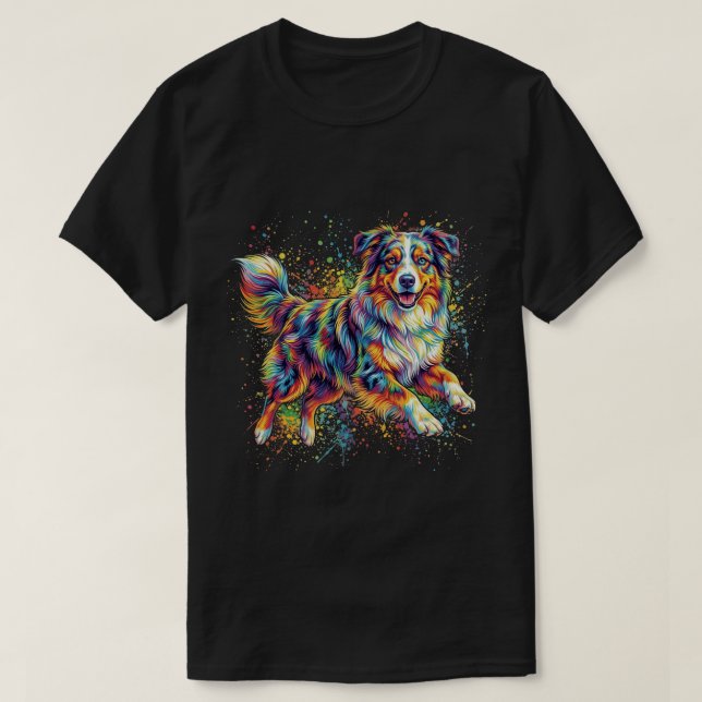 Rolig söt australian shepherd färgglad hund t shirt (Design framsida)