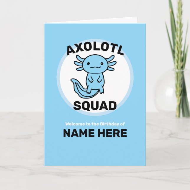 Rolig söt Axolotl-trupp anpassningsbar blå Kort (Framsida)