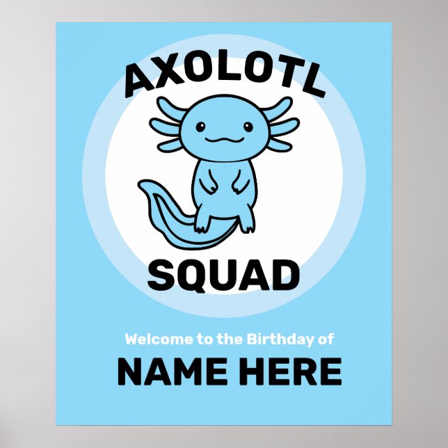 Rolig söt Axolotl-trupp anpassningsbar blå Poster (Framsidan)
