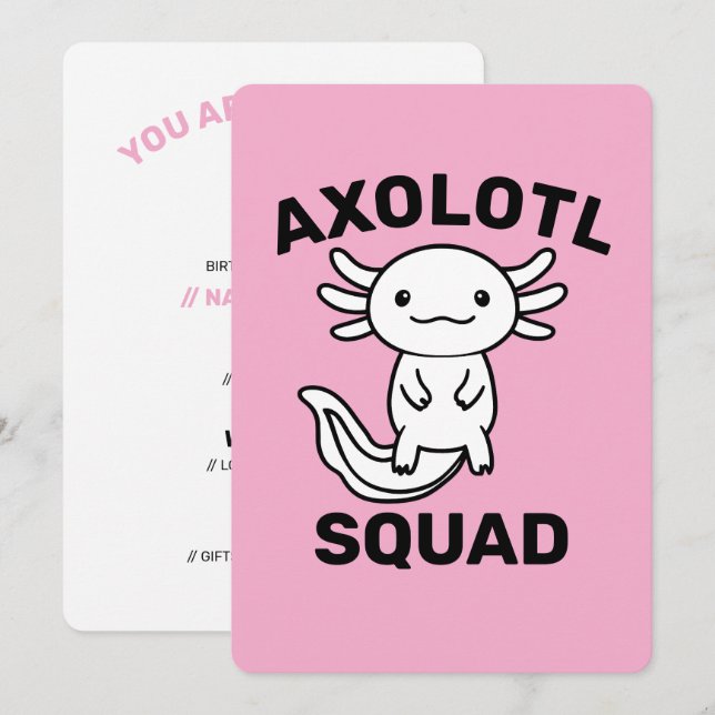 Rolig söt Axolotl-trupp anpassningsbar rosa Inbjudningar (Fram/baksida)