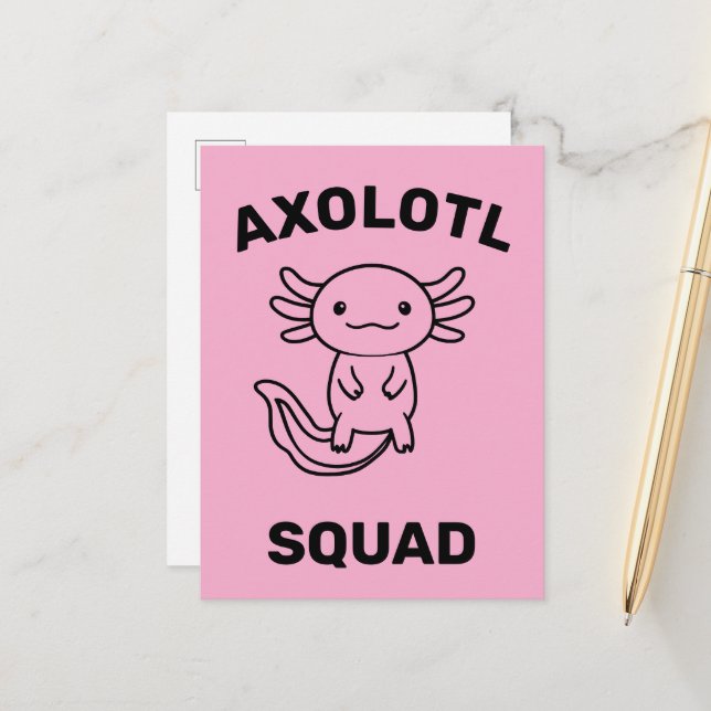 Rolig söt Axolotl-trupp anpassningsbar rosa Vykort (Fram/Back In Situ)