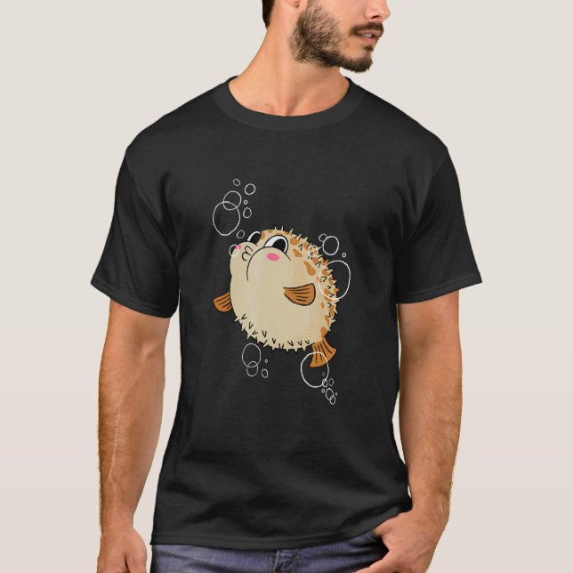 Rolig söt blåsfisk pufferfisk gör bubbla t shirt (Framsida)