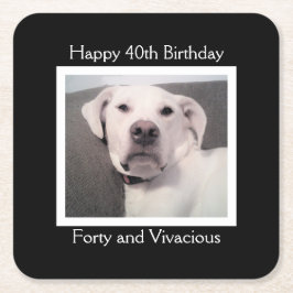 Rolig Söt Butter Grå Hund 40-årsdag Svart Underlägg Papper Kvadrat