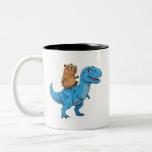 Rolig söt Capybara ridande Dinosaurie T Rex Dino P Två-Tonad Mugg