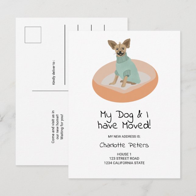 Rolig söt chihuahua hund illustration som flyttar meddelande vykort (Fram/baksida)