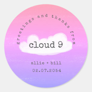 Rolig Söt Cloud 9 Rosa Lila Humoristisk Tack Runt Klistermärke