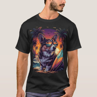 Rolig söt Corgi färgglad surfing valp sommar T Shirt