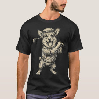Rolig söt Corgi-golfare Vintage-golf Hund Grafisk T Shirt