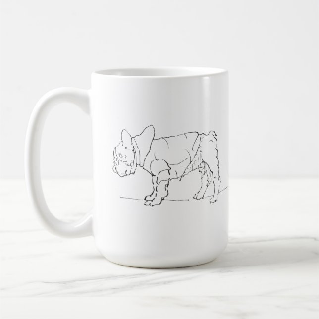 Rolig söt fransk bulldoggskopp, hundhumor kaffemugg (Vänster)