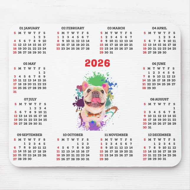 Rolig söt Frenchie Hundkalender  Musmatta (Framsidan)