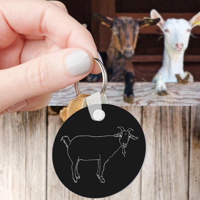 Rolig Söt Getteckning Enkel Excentrisk Djurkonst Nyckelring (Simple goat drawing farm animal line art black and white keyring )