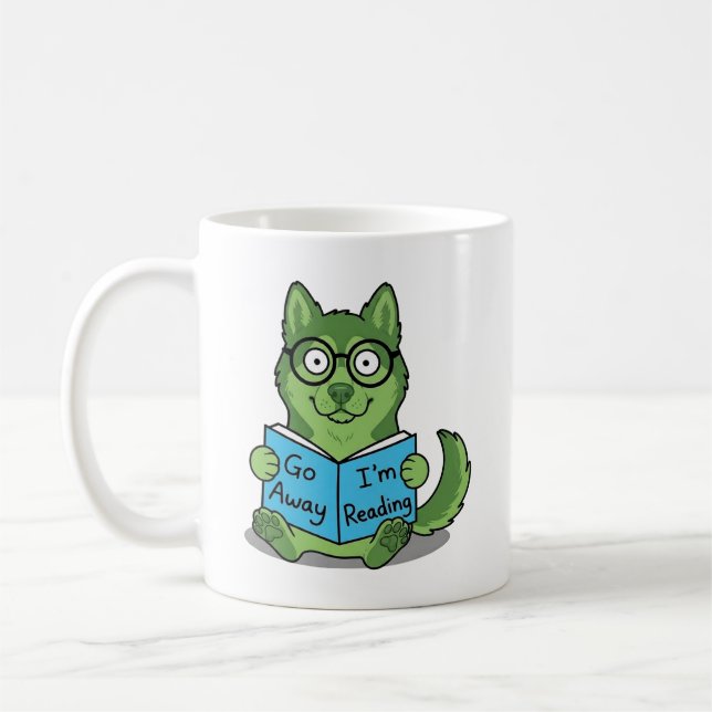 Rolig söt grön hund Försvinn Jag Läser Kaffemugg (Vänster)