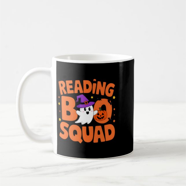 Rolig söt Halloween-läsande Boo-squad-kostym Kaffemugg (Vänster)